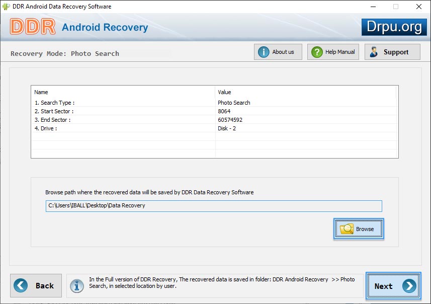 Browse path to save recovered files