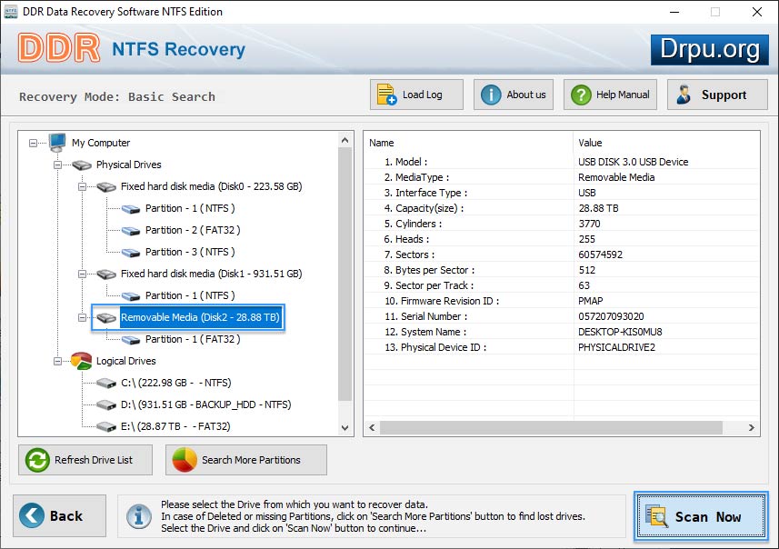 Select your storage media